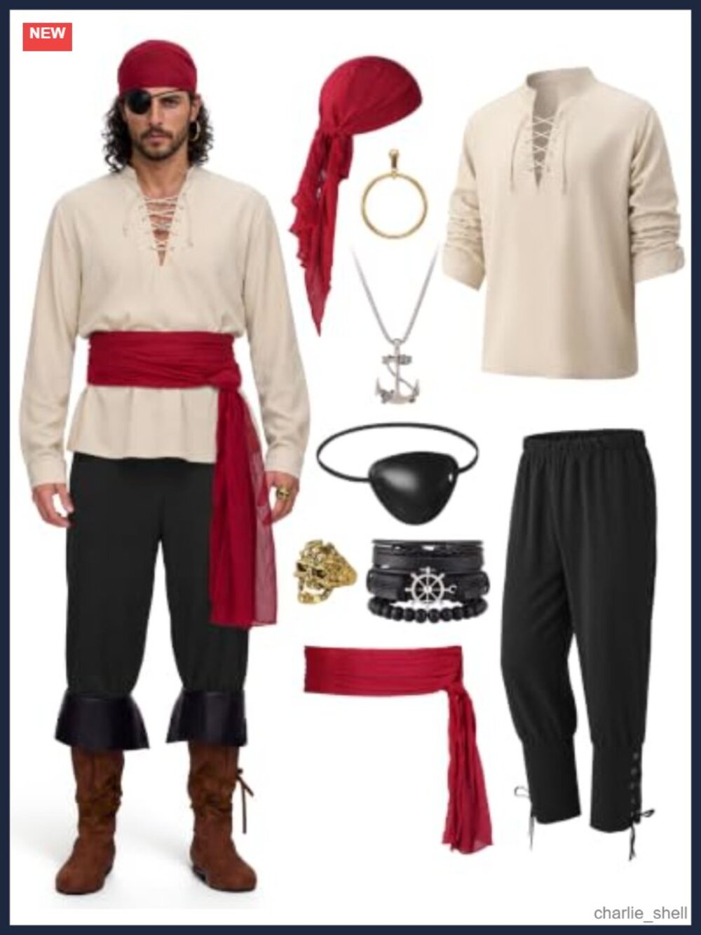 Men's Pirate Costume Set Renaissance Medieval Halloween Cosplay
